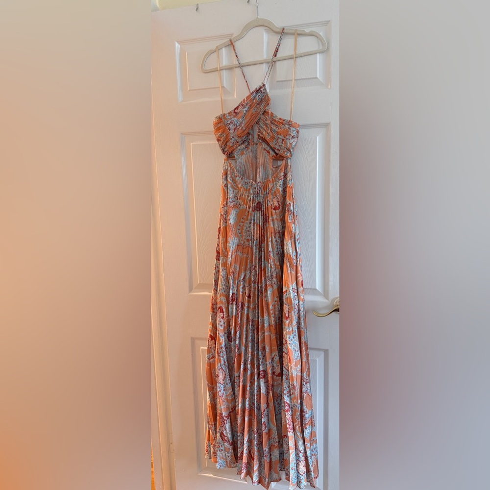 A.L.C. Moira Pleated Dress in Apricot Multi - Picture 6 of 6